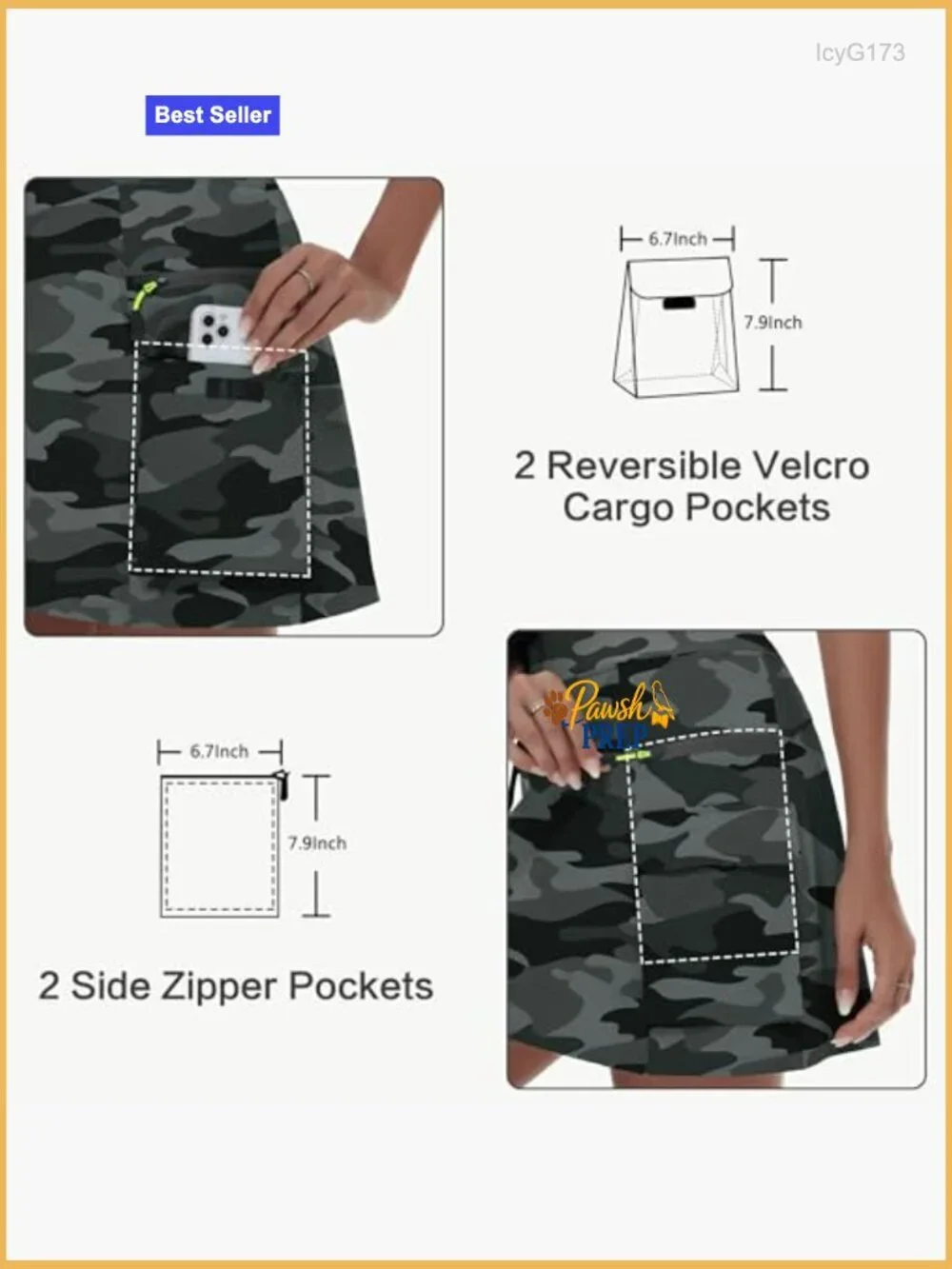 Hiking Cargo Skort with Zipper Pockets, Quick Dry, High Waisted